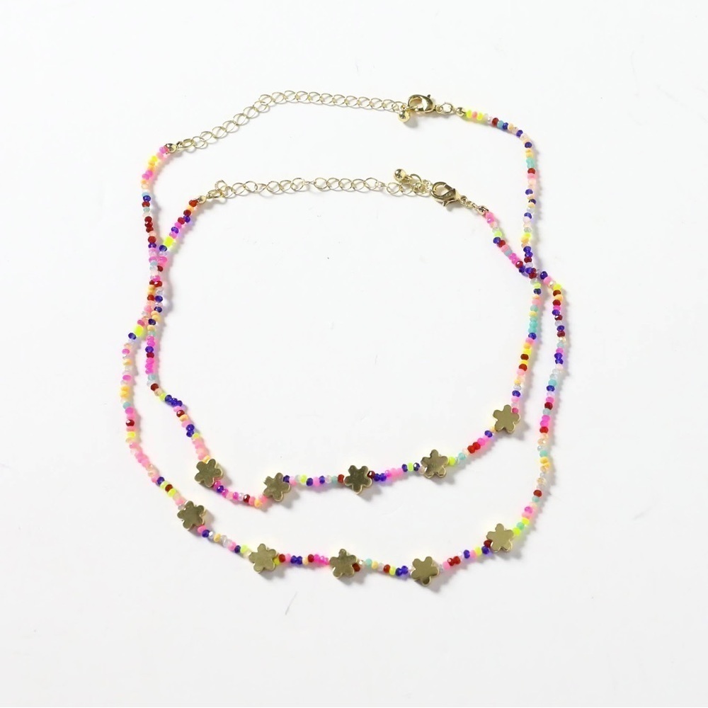 Nordstrom set of 2 friendship choker necklaces gold-toned floral hippie cute new